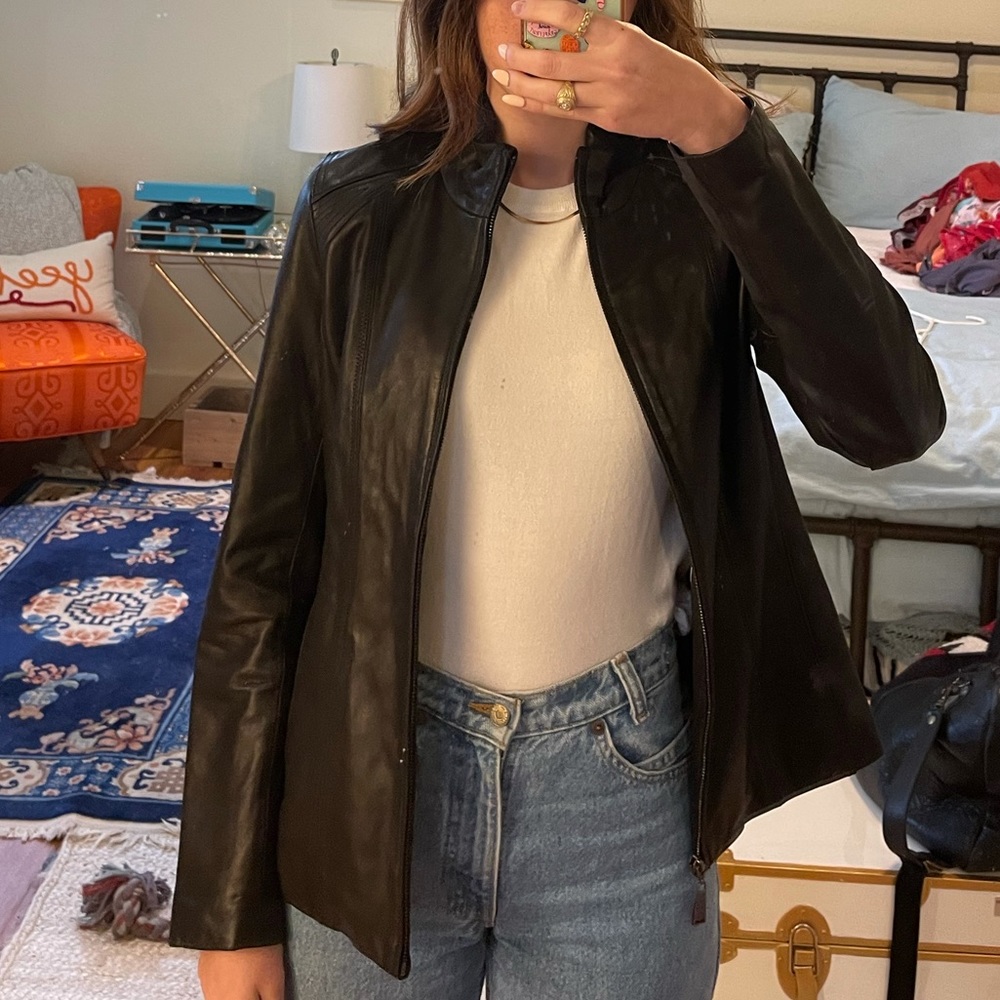 DKNY leather zip jacket